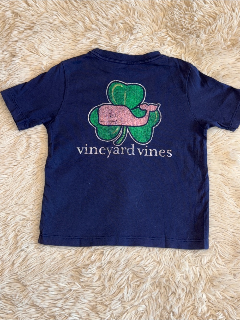 🐳☘️Vineyard Vines Navy Short-Sleeve Tee with Green Shamrock and Pink Whale 3T